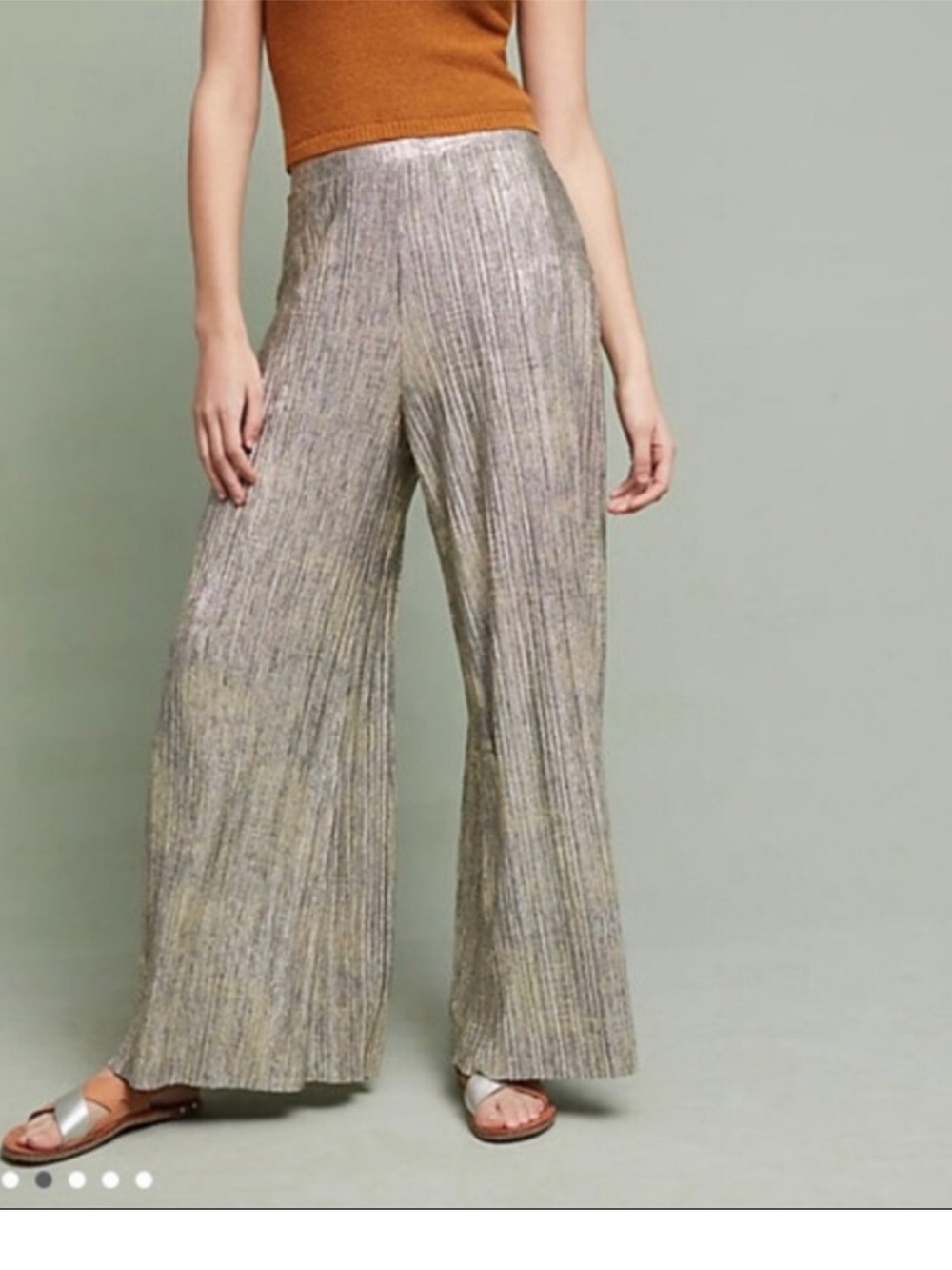 Anthropologie - Elevenses Metallic Pleated Wide-Leg Pants - Silver - size Medium